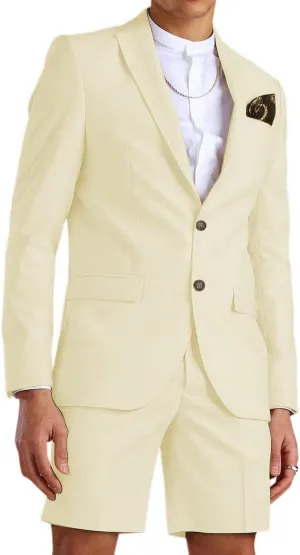 Wangyue Mens Suit 2 Piece Slim Fit Shorts Suits for Men Casual Summer Beach Wedding Suit Prom Dinner