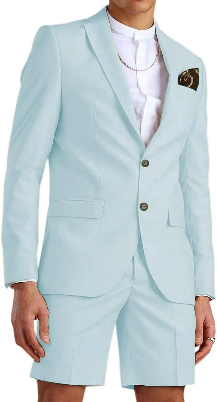 Wangyue Mens Suit 2 Piece Slim Fit Shorts Suits for Men Casual Summer Beach Wedding Suit Prom Dinner