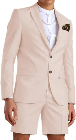 Wangyue Shorts Suits for Men 2 Piece Slim Fit Two Button Men Shorts Suit Set Casual Prom Summer Beach Wedding