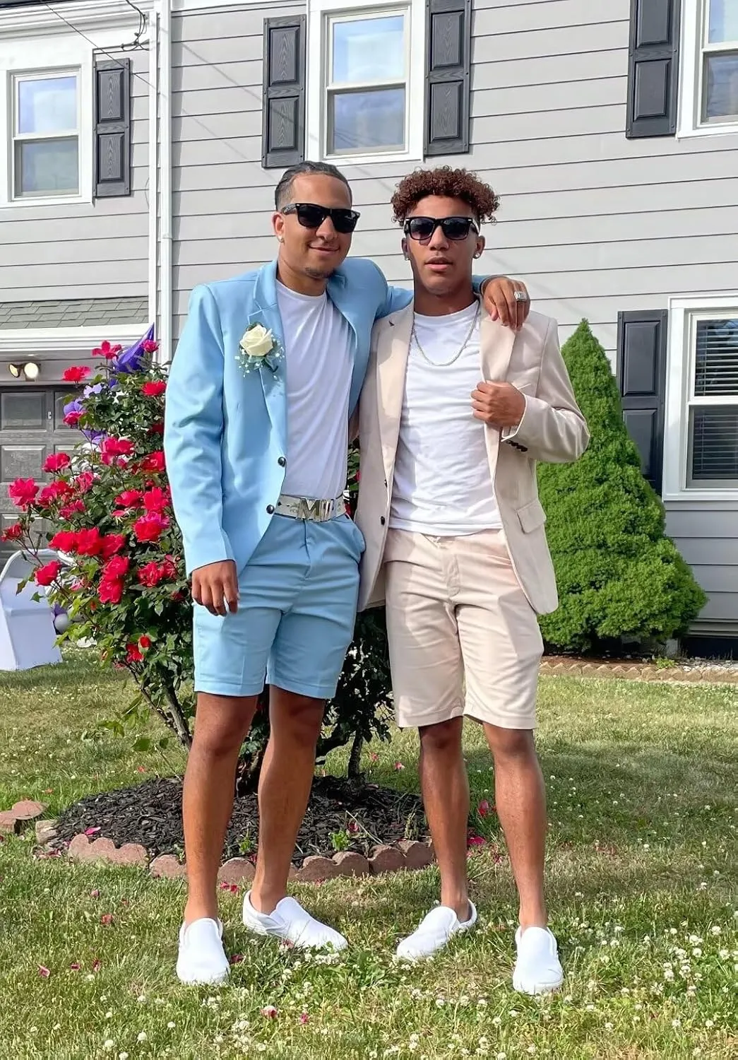 Wangyue Shorts Suits for Men 2 Piece Slim Fit Two Button Men Shorts Suit Set Casual Prom Summer Beach Wedding