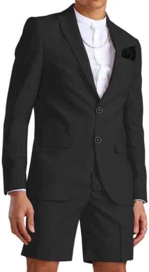 Wangyue Shorts Suits for Men 2 Piece Slim Fit Two Button Men Shorts Suit Set Casual Prom Summer Beach Wedding