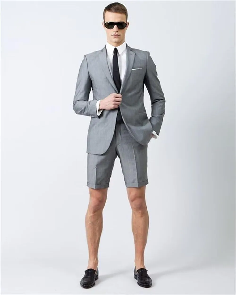 Wangyue Shorts Suits for Men 2 Piece Slim Fit Two Button Men Shorts Suit Set Casual Prom Summer Beach Wedding