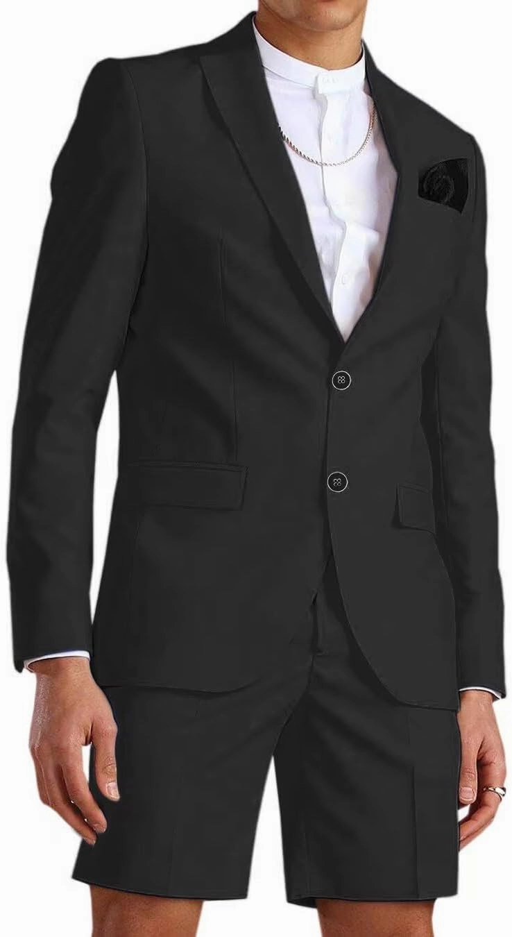 Wangyue Mens Suit 2 Piece Slim Fit Shorts Suits for Men Casual Summer Beach Wedding Suit Prom Dinner
