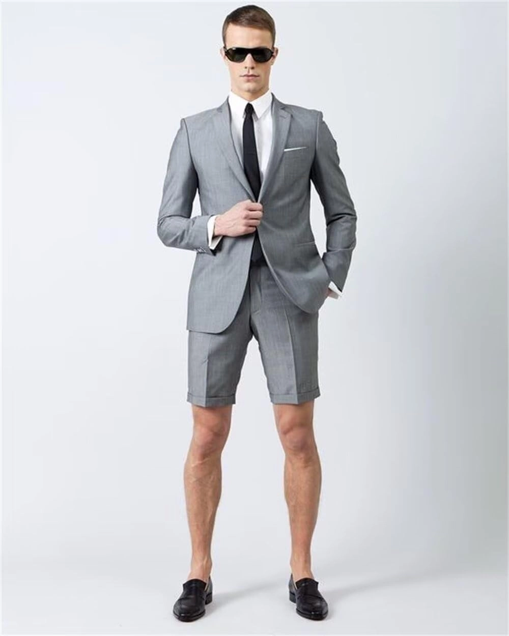 Wangyue Shorts Suits for Men 2 Piece Slim Fit Two Button Men Shorts Suit Set Casual Prom Summer Beach Wedding