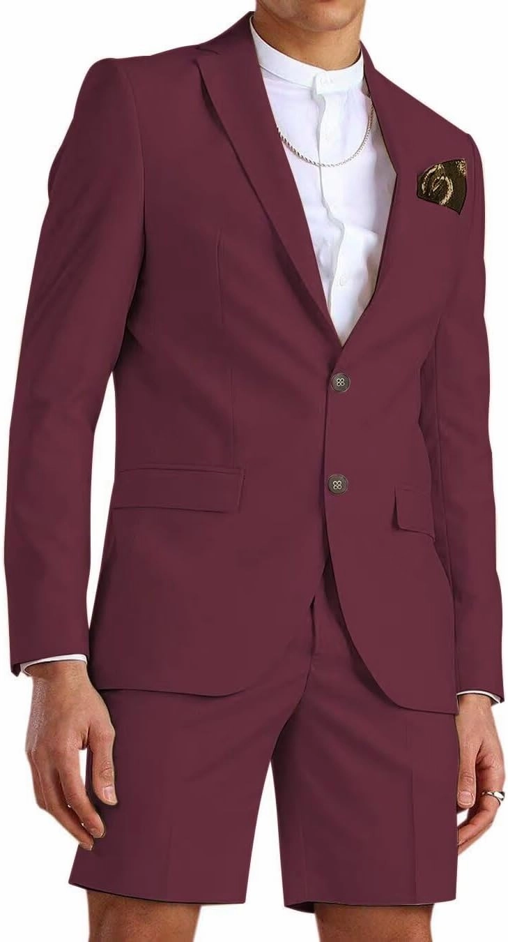 Wangyue Shorts Suits for Men 2 Piece Slim Fit Two Button Men Shorts Suit Set Casual Prom Summer Beach Wedding
