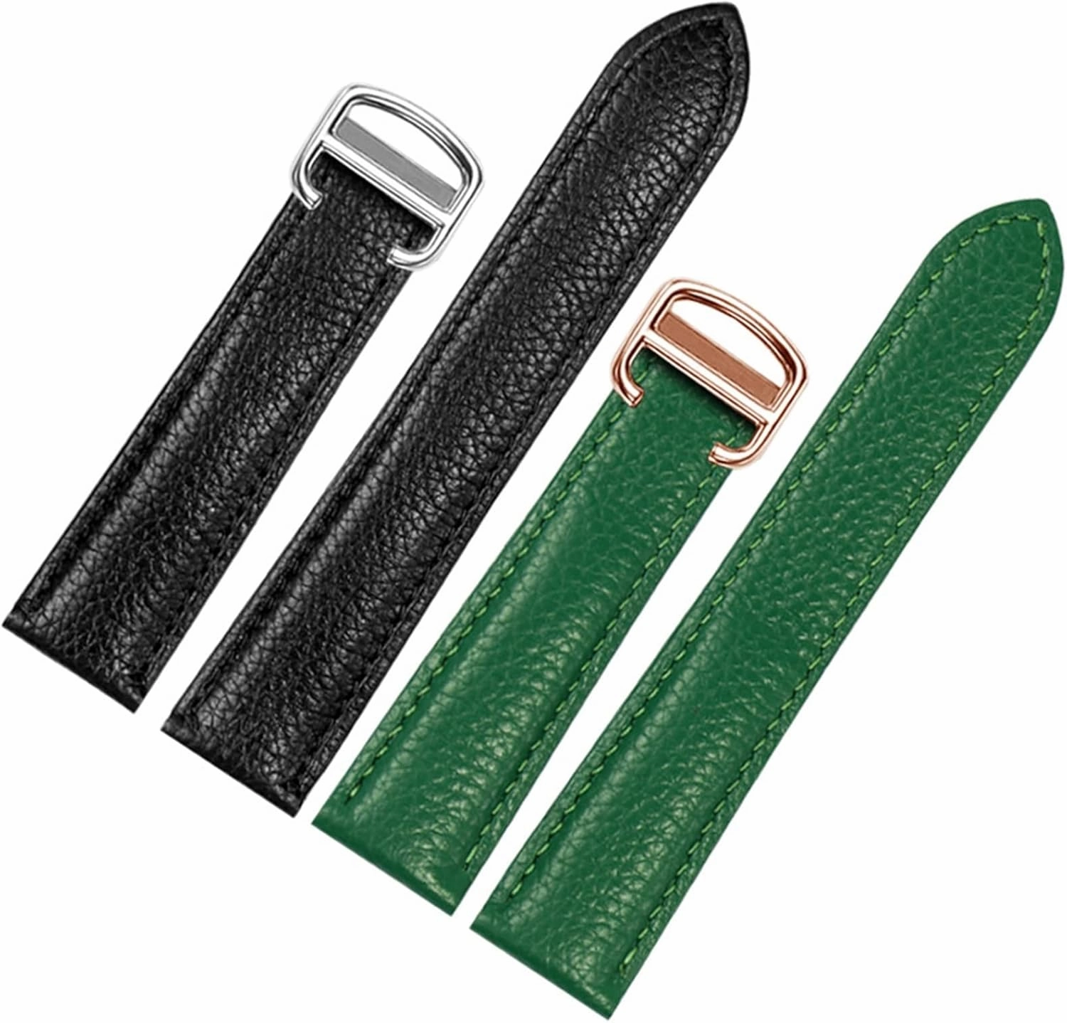 Watch Band for Cartier Tank Solo Men Lady Deployant Clasp Watch Strap Genuine Leather Soft Watch Bracelet Belt 20mm 22mm 23mm (Color : Green-Rose Gold, Size : 17mm)