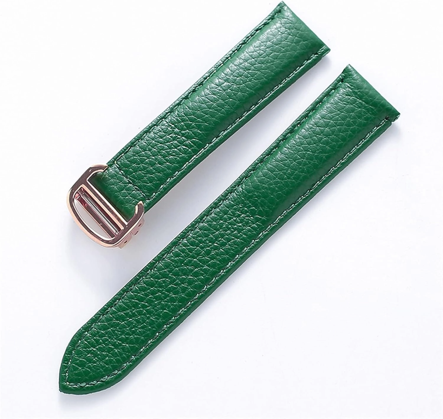 Watch Band for Cartier Tank Solo Men Lady Deployant Clasp Watch Strap Genuine Leather Soft Watch Bracelet Belt 20mm 22mm 23mm (Color : Green-Rose Gold, Size : 17mm)
