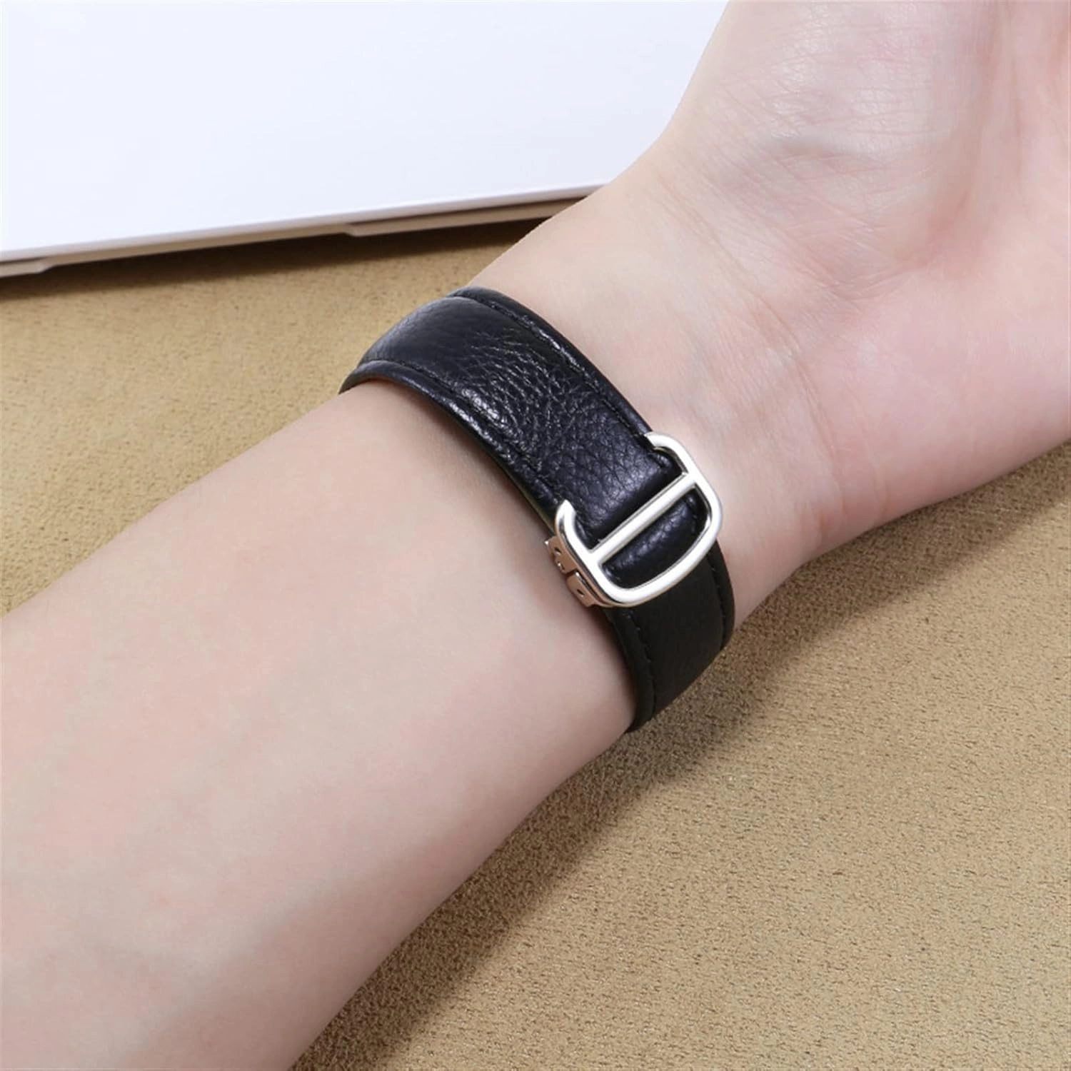 Watch Band for Cartier Tank Solo Men Lady Deployant Clasp Watch Strap Genuine Leather Soft Watch Bracelet Belt 20mm 22mm 23mm (Color : Green-Rose Gold, Size : 17mm)