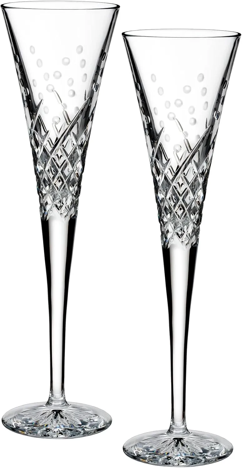 Waterford Wishes Happy Celebrations Toasting Flute Pair, 2 Count (Pack of 1), Clear