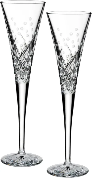 Waterford Wishes Happy Celebrations Toasting Flute Pair, 2 Count (Pack of 1), Clear