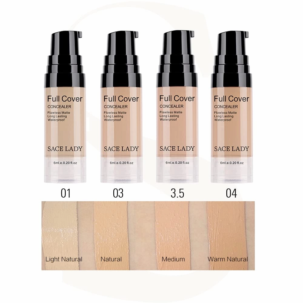 Waterproof Full Coverage Concealer With Primer Sponge Set, Smooth Matte Flawless Creamy Liquid Foundation Corrector Makeup Kit for Face Eye Dark Circles Spot Acne Scar Cover (0.2Fl, Light Natural)