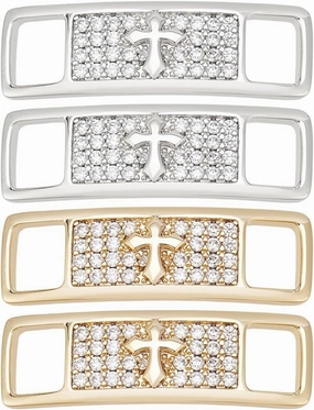 WEBEEDY 4 PCS 2 Pairs Shoe Lace Tag Cross Bling Diamond Shoelace Buckle Hip Hop Stylish Shoe Decoration Brass Trainer Laces Charms Shoes Accessories for Sneaker Boots Sandal Casual Shoes(Silver,Gold)