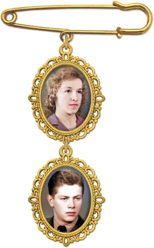 Wedding Bouquet Memorial Remembrance Photo Charm Bright Gold Holds 2 Pictures for Bride's Flowers or Groom's Boutonniere with Photo Resizer