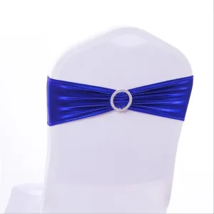 Wedding Spandex Chair Sash, Shiny Metallic Bands, Ribbon with Round Buckle, Birthday Party and Hotel Decoration Satin Chair Sashes(Dark Blue)