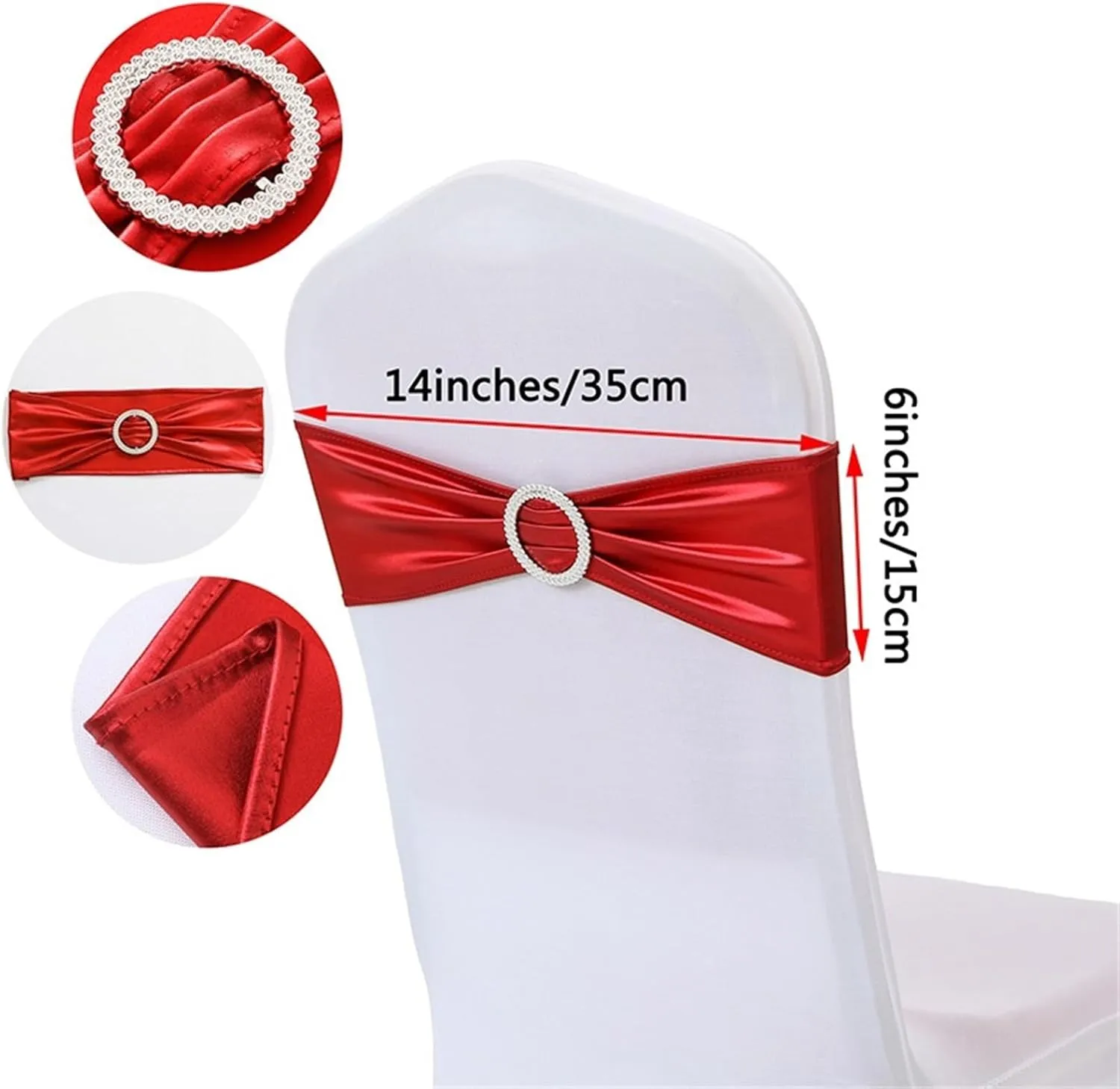 Wedding Spandex Chair Sash, Shiny Metallic Bands, Ribbon with Round Buckle, Birthday Party and Hotel Decoration Satin Chair Sashes(Dark Blue)