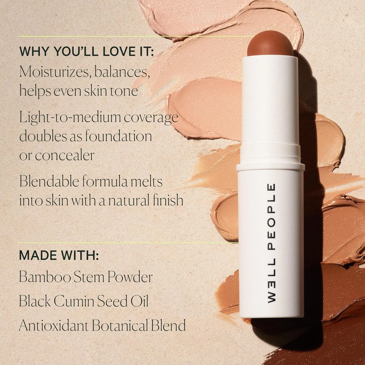 Well People Supernatural Complexion Stick Foundation   Concealer, Buildable, Light-to-Medium Coverage, Soft Matte Finish, Lightweight   Hydrating, Multi-Use, Vegan & Cruelty-Free, 20 Light Medium Warm