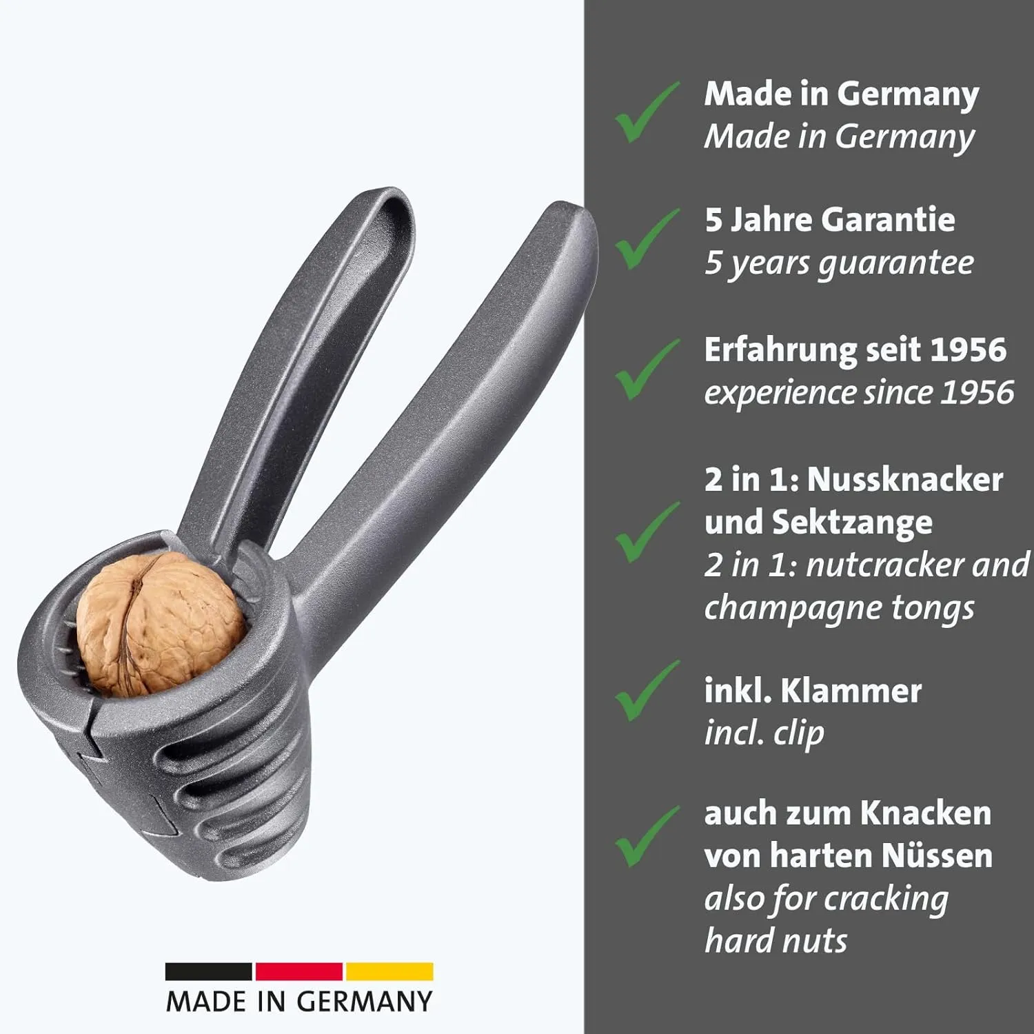Westmark Nutsprofi - Heavy Duty Nutcracker for Walnuts, Brazil Nuts and Hazelnuts, Effortless Use, Includes Clip to Hold Tongs Together - Aluminium, Anthracite/Red
