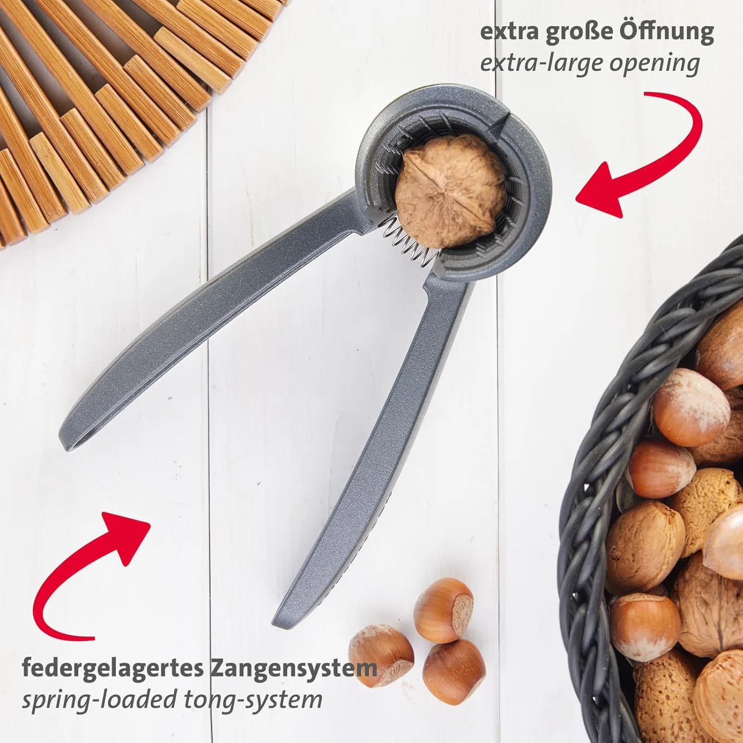 Westmark Nutsprofi - Heavy Duty Nutcracker for Walnuts, Brazil Nuts and Hazelnuts, Effortless Use, Includes Clip to Hold Tongs Together - Aluminium, Anthracite/Red