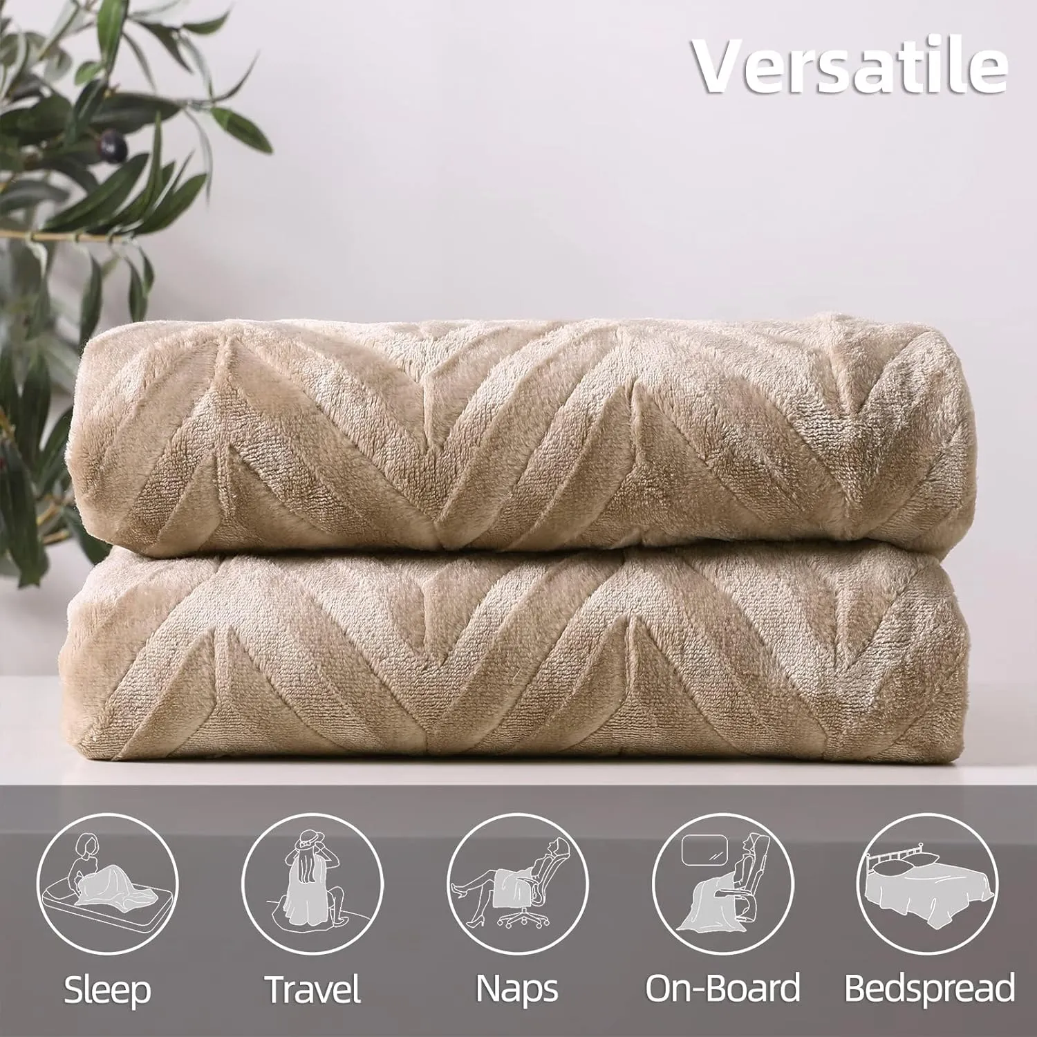Whale Flotilla Flannel Fleece Queen Size Bed Blanket, Lightweight Breathable Soft Bedspread Plush Fluffy Coverlet Chevron Design Decorative Blanket for All Season, 90x90 Inch, Champagne