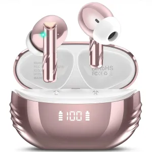 Wireless Earbuds Bluetooth 5.4 in Ear Light-Weight Headphones Built-in MIC, 48H Playback HiFi Stereo Bass Earphones, IPX7 Waterproof Ear Buds with Charging Case, Touch Control, Rose Gold