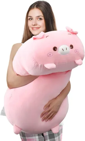 Woanger 35.4 Inches Pig Plush Pillow Cute Pink Soft Pig Plush Body Pillow Cylindrical Body Giant Stuffed Animal Large Kawaii Cartoon Hugging Toy Gifts Birthday Bedding Sleeping