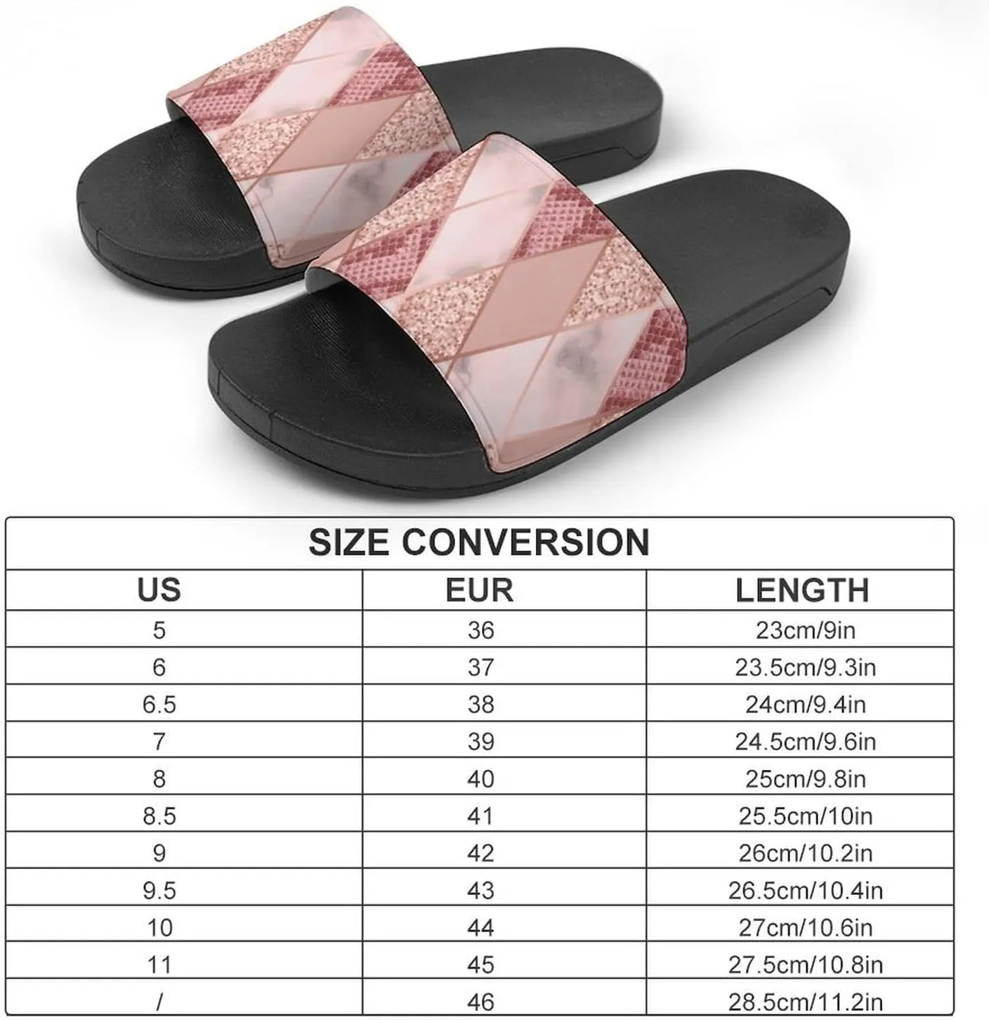 Women Men Slide Slippers Sandals Shower Home Beach House Shoes Gifts, Rose Gold Marble Snakeskin Geometric