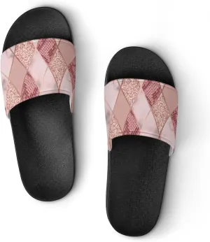 Women Men Slide Slippers Sandals Shower Home Beach House Shoes Gifts, Rose Gold Marble Snakeskin Geometric