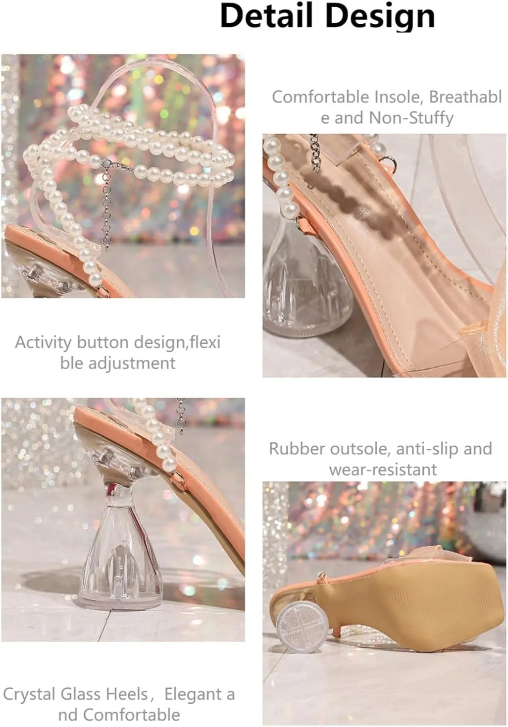 Women Pearl Bow Clear Kitten Heel Sandal Square Open Toe Pearl Wrap Ankle Strap Slingback Heel Graduation Wedding Prom Sandal