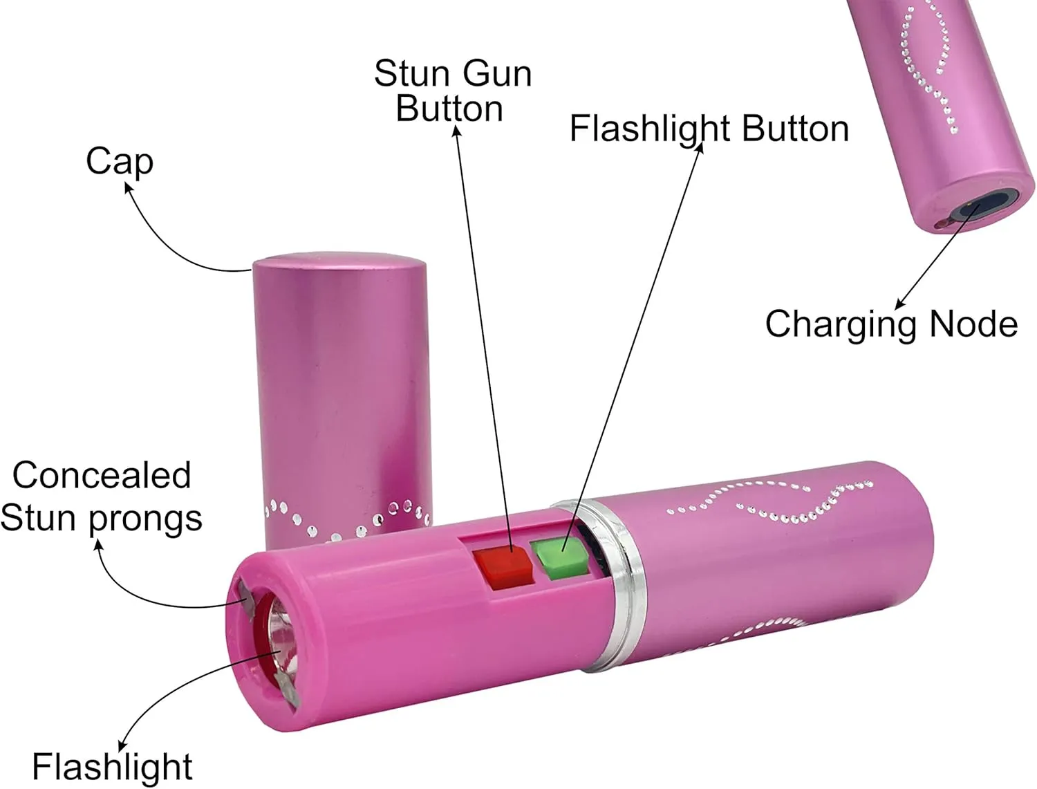 Women Self Defense Kit W/Pepper Spray and Lipstick Stun Gun W/Flashlight, 25Burst, 1.6µC Painful Charge, Rechargeable Battery, Includes Keychain Leather Pouch