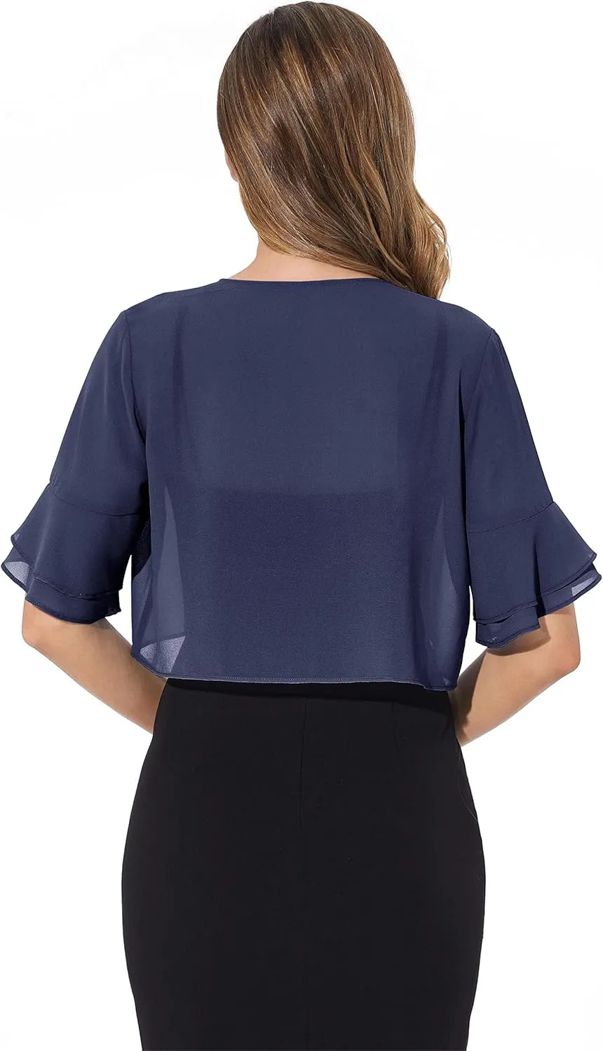 Women Shrug Soft Chiffon Open Front Sheer 3/4 Sleeve Bolero Cardigan for Evening Dress