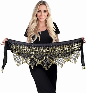 Women's Belly Dance Hip Scarves Performing Glittering Sequined Coins Velvet 320 Coins Belly Dance Belt