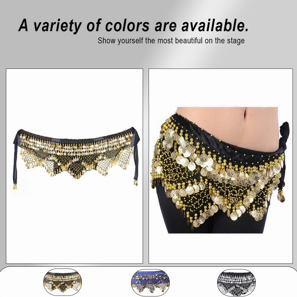 Women's Belly Dance Hip Scarves Performing Glittering Sequined Coins Velvet 320 Coins Belly Dance Belt