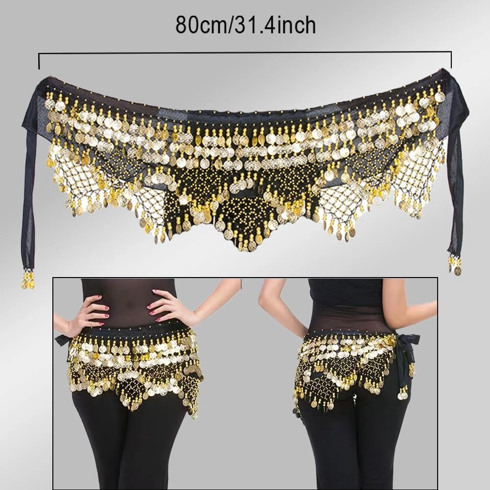 Women's Belly Dance Hip Scarves Performing Glittering Sequined Coins Velvet 320 Coins Belly Dance Belt