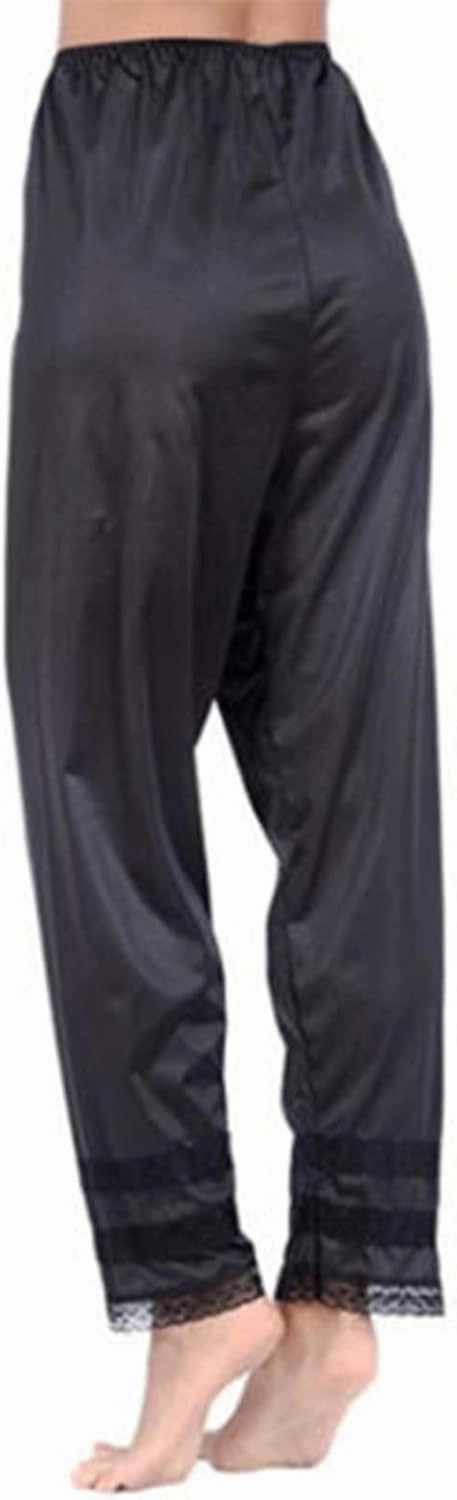 Women's Silk Pettipants Slip Ankle Length Snip-it Pant Liner Satin Culotte Slip Elastic Waistband Lace Sleep Pants