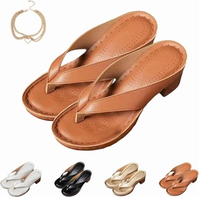 Women's Solid Color Summer Chunky Heel Sandals, Comfortable Arch Support Slides, Open Toe Square Toe Slip On Flip Flops Slippers