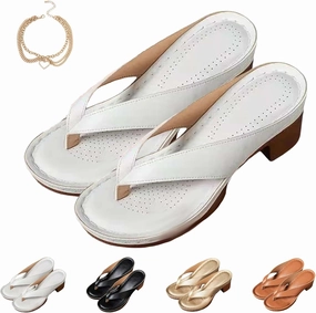 Women's Solid Color Summer Chunky Heel Sandals, Comfortable Arch Support Slides, Open Toe Square Toe Slip On Flip Flops Slippers