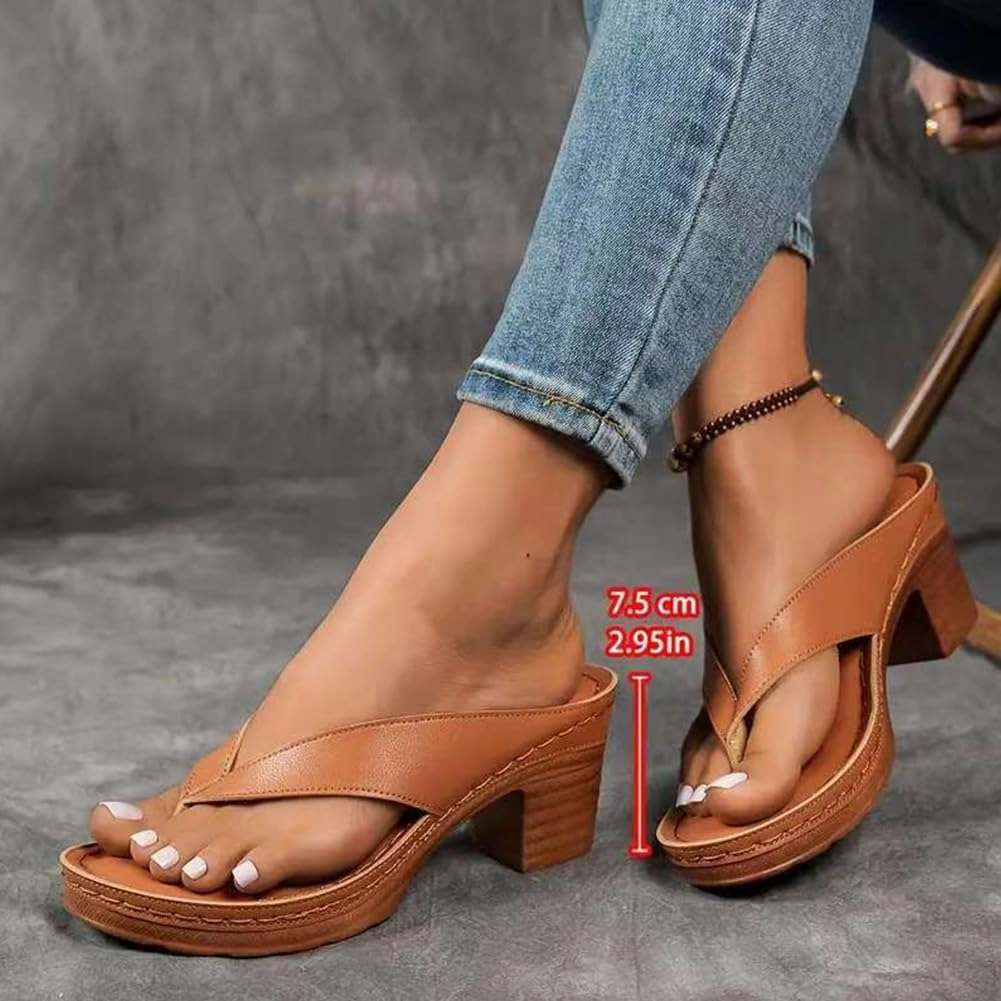 Women's Solid Color Summer Chunky Heel Sandals, Comfortable Arch Support Slides, Open Toe Square Toe Slip On Flip Flops Slippers