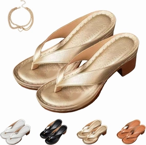 Women's Solid Color Summer Chunky Heel Sandals, Comfortable Arch Support Slides, Open Toe Square Toe Slip On Flip Flops Slippers