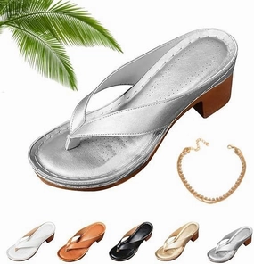 Women's Solid Color Summer Chunky Heel Sandals Slip on Open Toe Square Toe Womens Solid Color Flip Flops Comfortable Arch Support Flip Flops Heeled Shoes Wedges