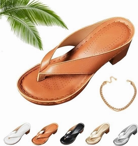 Women's Solid Color Summer Chunky Heel Sandals Slip on Open Toe Square Toe Womens Solid Color Flip Flops Comfortable Arch Support Flip Flops Heeled Shoes Wedges