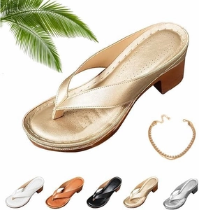 Women's Solid Color Summer Chunky Heel Sandals Slip on Open Toe Square Toe Womens Solid Color Flip Flops Comfortable Arch Support Flip Flops Heeled Shoes Wedges