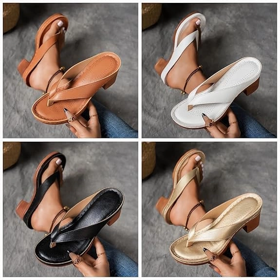Women's Solid Color Summer Chunky Heel Sandals Slip on Open Toe Square Toe Womens Solid Color Flip Flops Comfortable Arch Support Flip Flops Heeled Shoes Wedges