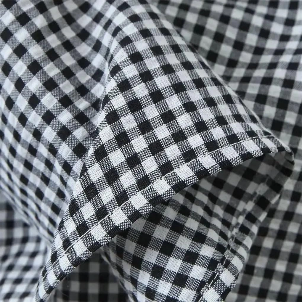Women's Vintage Plaid Dress Spaghetti Strap Square Neck Backless Elastic Waist A-Line Dresses