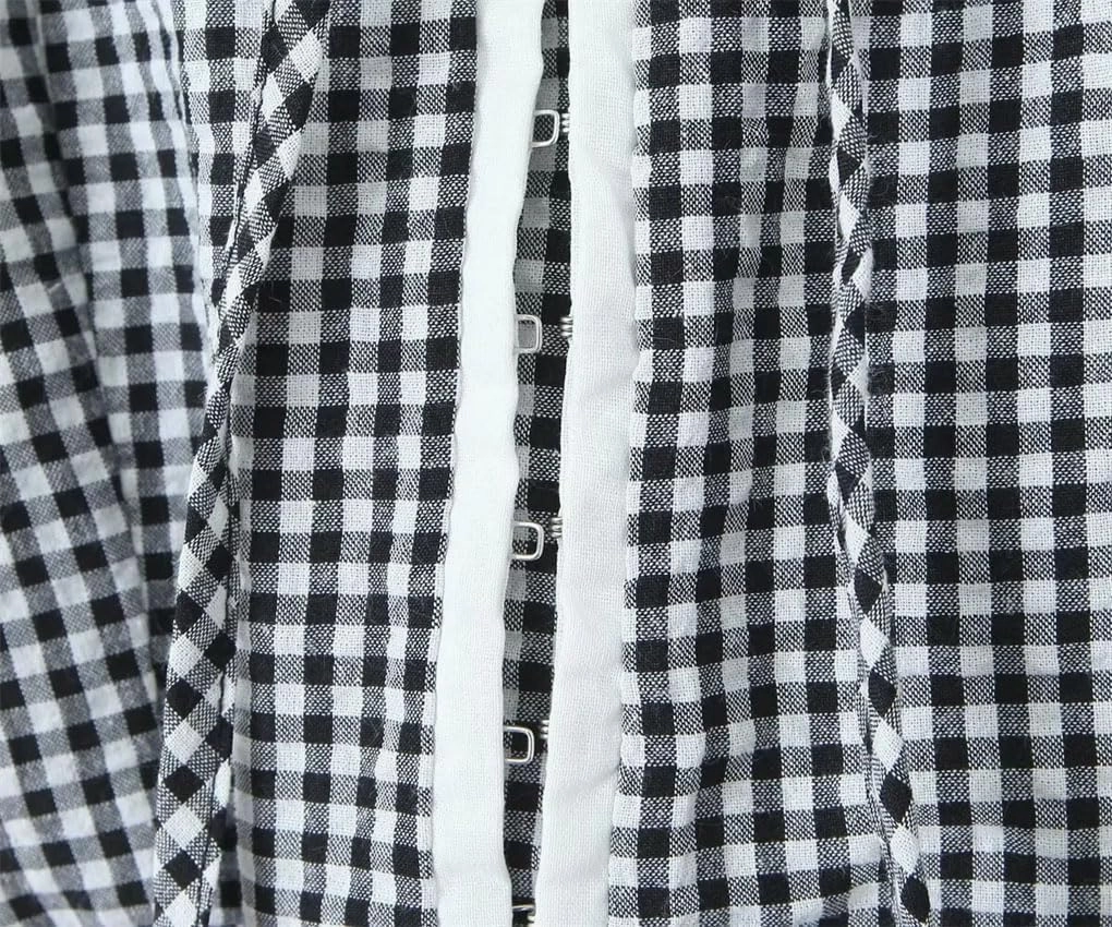 Women's Vintage Plaid Dress Spaghetti Strap Square Neck Backless Elastic Waist A-Line Dresses