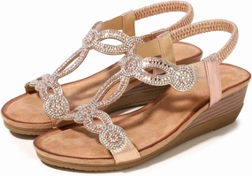 Women's Wedge Sandals Summer Comfortable Casual Bohemian Rhinestone Platform Outdoor Beach Shoes