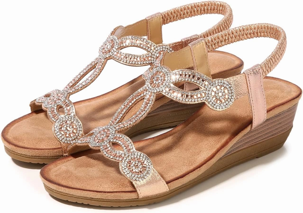 Women's Wedge Sandals Summer Comfortable Casual Bohemian Rhinestone Platform Outdoor Beach Shoes
