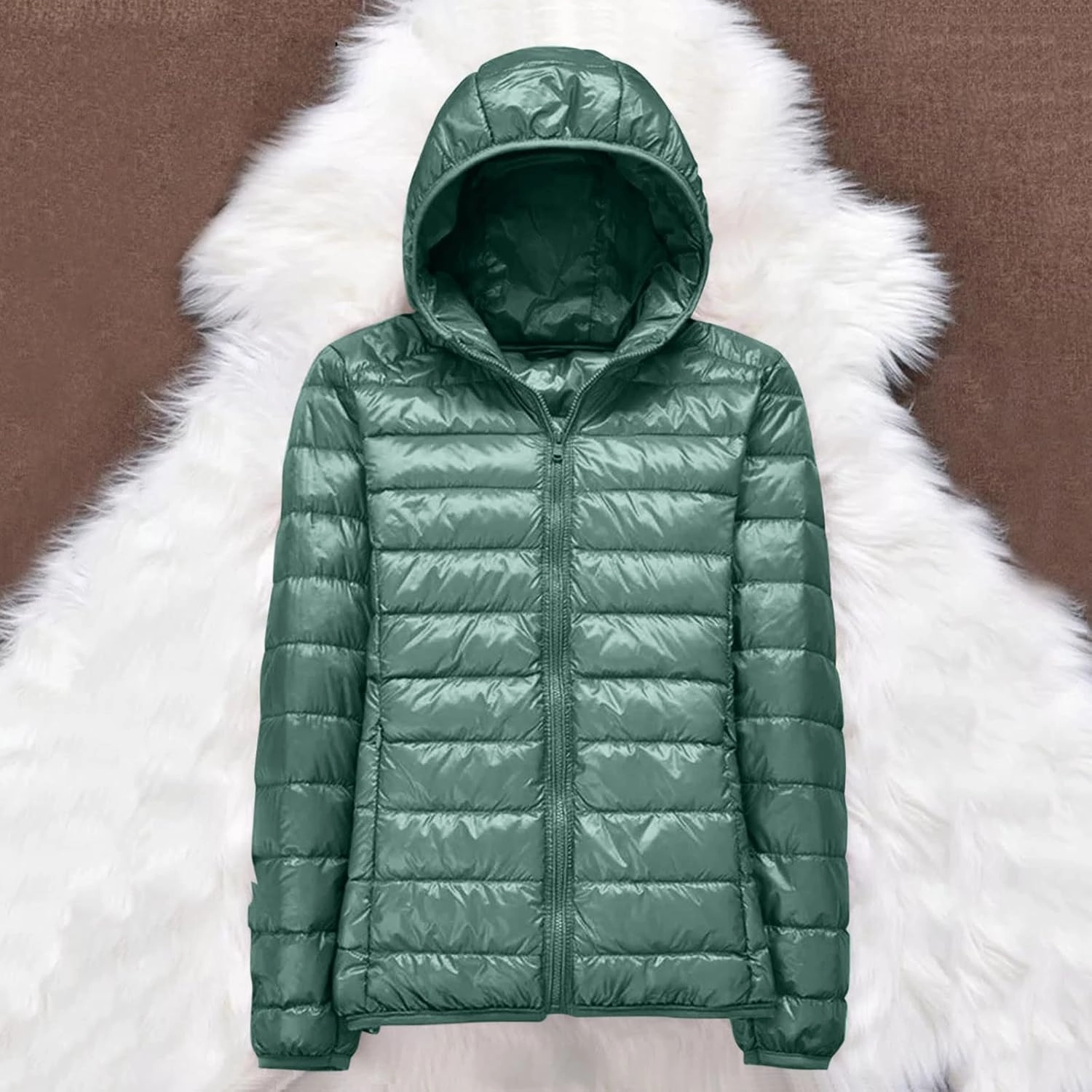 Women's Winter Coats Lightweight Packable Hooded Puffer Jacket Warm Down Coat Ski Coat Long Sleeve Zip Up Quilted Overcoat