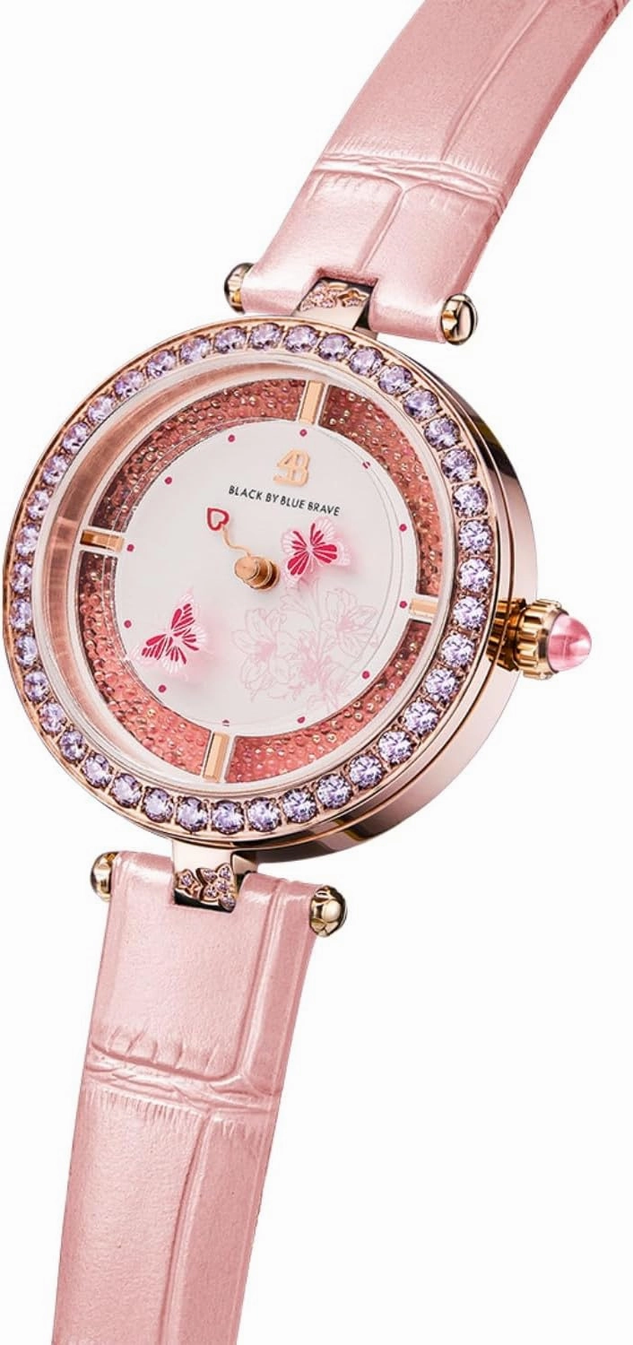 Women Watches Moving Butterfly Hands Blue Dial with Genuine Leather Strap Watch for Women Butterfly Watches Womens Wrist Watch