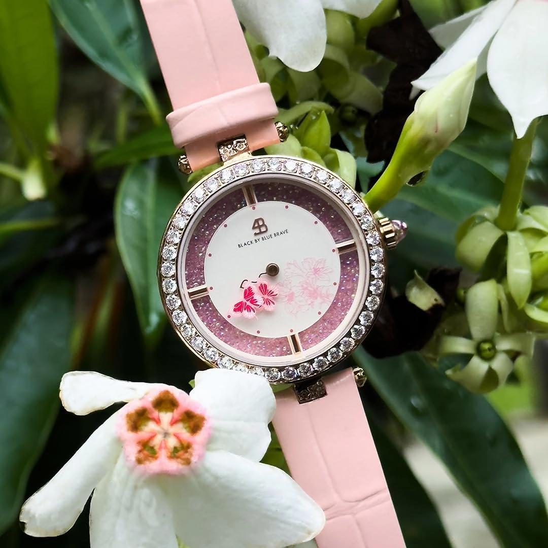 Women Watches Moving Butterfly Hands Blue Dial with Genuine Leather Strap Watch for Women Butterfly Watches Womens Wrist Watch