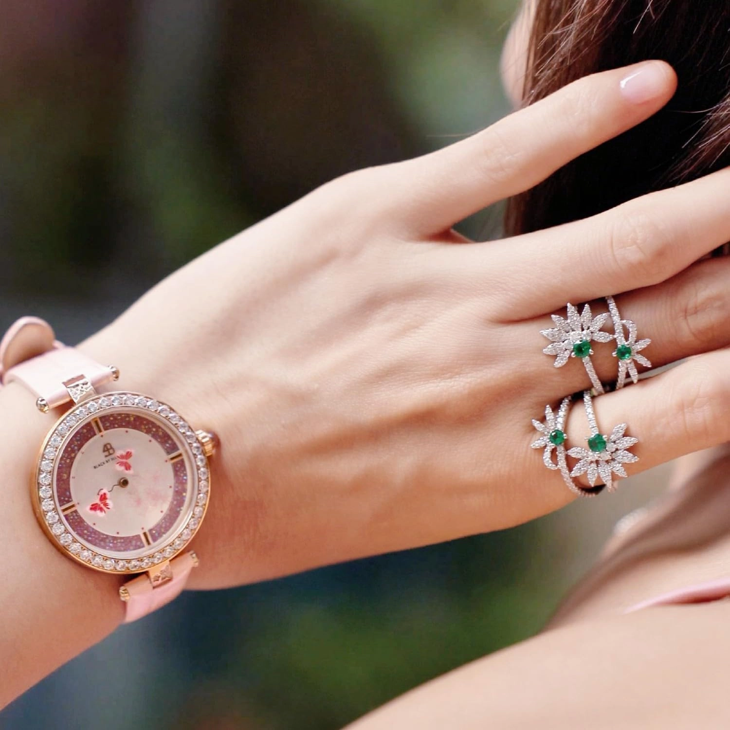 Women Watches Moving Butterfly Hands Blue Dial with Genuine Leather Strap Watch for Women Butterfly Watches Womens Wrist Watch